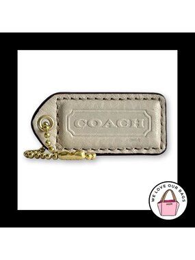 COACH Y2K VINTAGE Hang Tag 2" Bone Beige Leather Bag Charm Keychain Fob Brass